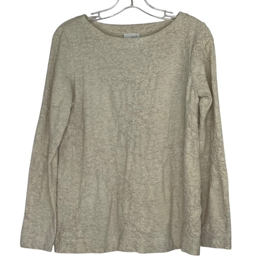 PureJill beige textured long sleeve blouse size XS